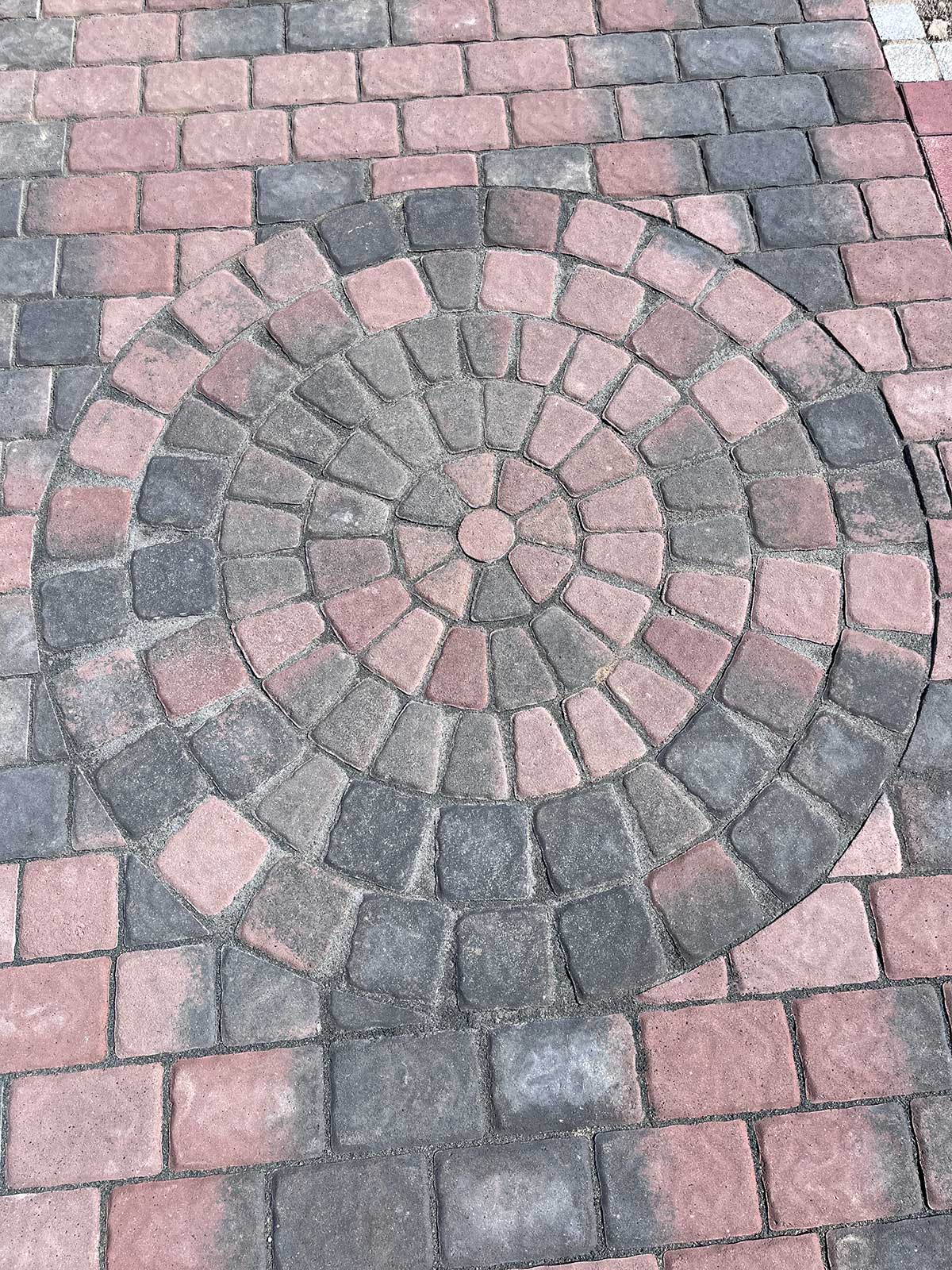 Betonsteinpflaster Terrassensteine rot / grau mit Rosette in Lübeck - Gärtnerei Hinze